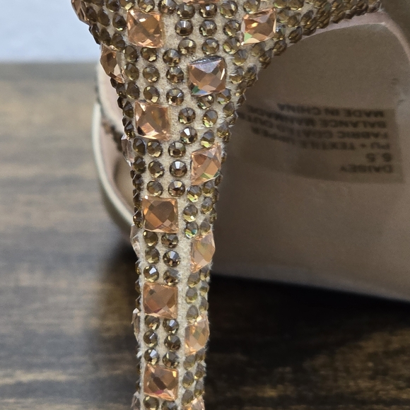 Lauren Lorraine Daisey Gold Rhinestone Embellished Stiletto Heel Sandal 6.5 - Picture 7 of 10